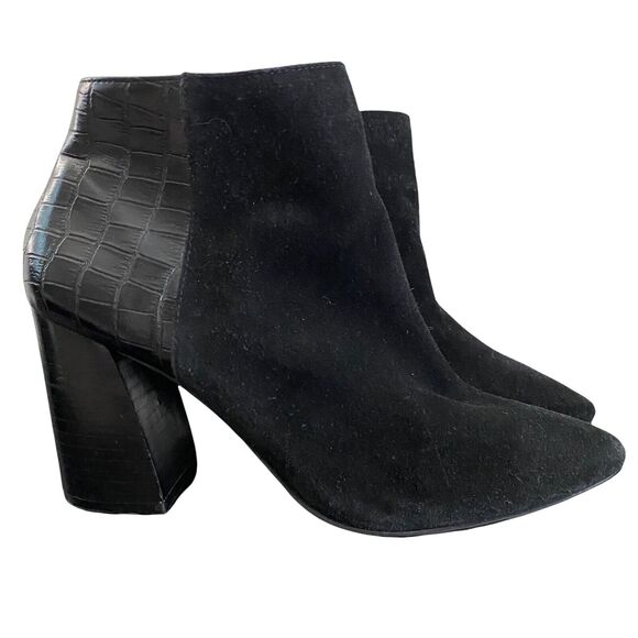Steve Madden Size 10 Jagat Booties Black Suede Croc Pointed Toe Block Heel Ankle - Picture 3 of 11
